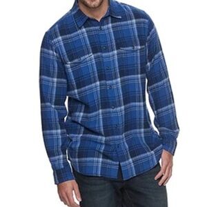 Mens Sonoma Plaid Flannel Shirt Classic Fit Long Sleeve 2-Pocket Blue Medium